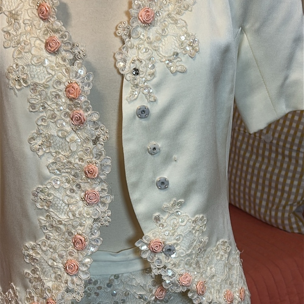 Vintage RINA diMONTELLA Blazer & Skirt set Lace and Rose Bud Embroidery Size 6 - Picture 14 of 17